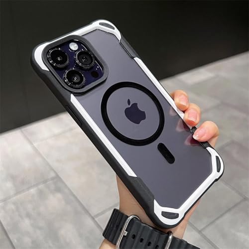 LVVLBBT Stoßfeste magnetische Hülle für iPhone 16 15 14 13 12 11 Pro Max, transparente Hard Bumper Wireless Charger Cover (für iPhone 13 ProMax/Schwarz) von LVVLBBT