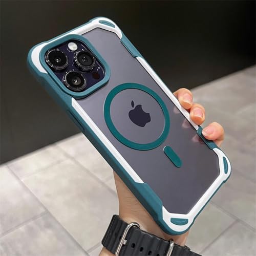 LVVLBBT Stoßfeste magnetische Hülle für iPhone 16 15 14 13 12 11 Pro Max, transparente Hard Bumper Wireless Charger Cover (für iPhone 16 Pro/Dunkelgrün) von LVVLBBT