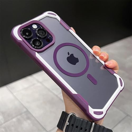 LVVLBBT Stoßfeste magnetische Hülle für iPhone 16 15 14 13 12 11 Pro Max, transparente Hard Bumper Wireless Charger Cover (für iPhone 16 ProMax/Dunkelviolett) von LVVLBBT