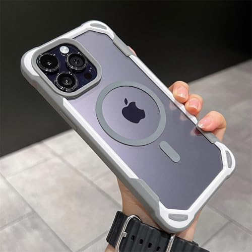 LVVLBBT Stoßfeste magnetische Hülle für iPhone 16 15 14 13 12 11 Pro Max, transparente Hard Bumper Wireless Charger Cover (für iPhone 16 ProMax/Grau) von LVVLBBT