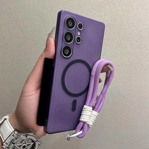 Matte Hülle mit Handschlaufe für Samsung Galaxy S25, S24 Ultra, S22, S23 Plus, Lanyard, Hart-PC, magnetisch, stoßfest, schlanke Hülle (für Samsung S22/PurpleGS) von LVVLBBT