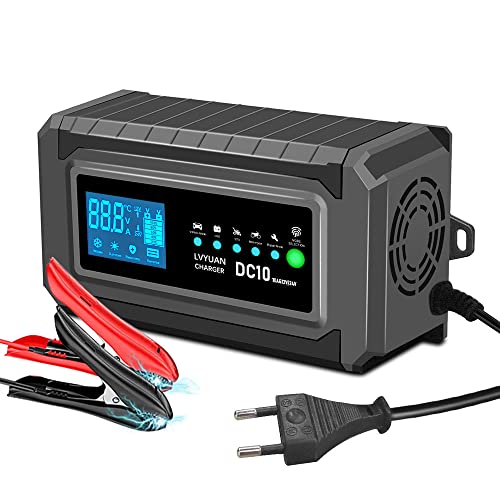 LVYUAN 10A Ladegerät Autobatterie, 12V/24V Fahrzeugbatterieladegerät, Batteriewartungsgerät, Erhaltungsladegerät, Floatladegerät und Desulfator für AGM, Motorrad und Blei Säure Batterien von LVYUAN