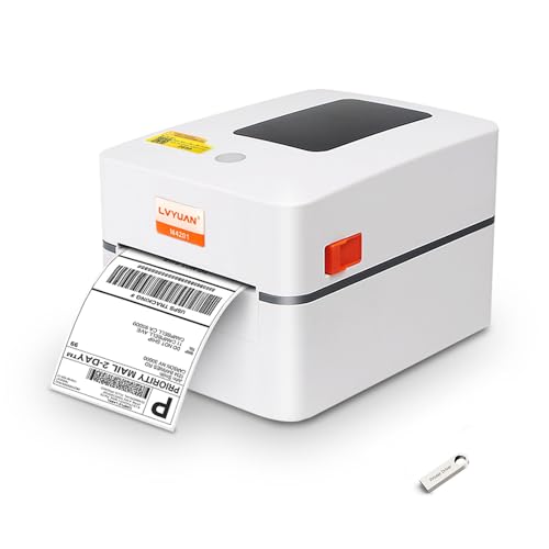 LVYUAN 152mm/s Thermo-Etikettendrucker Desktop Label Printer Etikettendrucker Thermodrucker, Barcode und 4x6 Versandetiketten Drucker, Eingebautes Papiersilo für DHL DPD UPS FedEx Amazon von LVYUAN