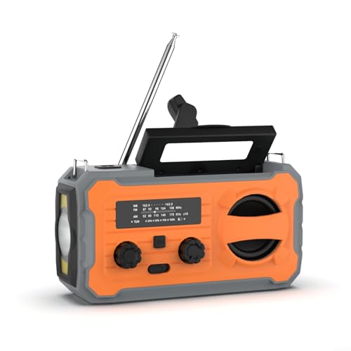 Solar-Handkurbel-Radio 4000 mAh, tragbares Ladegerät, AM/FM, Wetterradio mit LED-Taschenlampe für Outdoor, Camping, Wandern, Survival-Kit und Heimgebrauch (Orange) von LVYXON