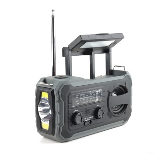 Solar-Handkurbel-Radio 4000 mAh, tragbares Ladegerät, AM/FM, Wetterradio mit LED-Taschenlampe für Outdoor, Camping, Wandern, Survival-Kit und Heimgebrauch (grau) von LVYXON