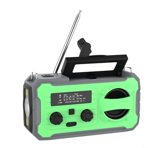 Solar-Handkurbel-Radio 4000 mAh, tragbares Ladegerät, AM/FM, Wetterradio mit LED-Taschenlampe für Outdoor, Camping, Wandern, Survival-Kit und Heimgebrauch (grün) von LVYXON