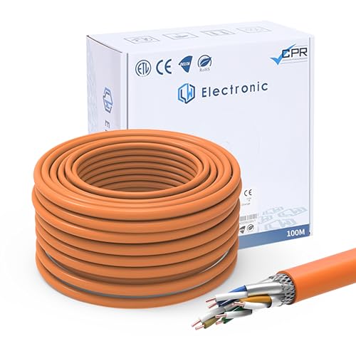 LW Electronic Verlegekabel Cat 7 LAN Kabel 100m Gigabit LSZH Halogenfrei POE++ BauPVO Netzwerkkabel S/FTP PiMF 1000 MHz Kupfer AWG23 Installationskabel Datenkabel Ethernet Kabel Orange von LW Electronic