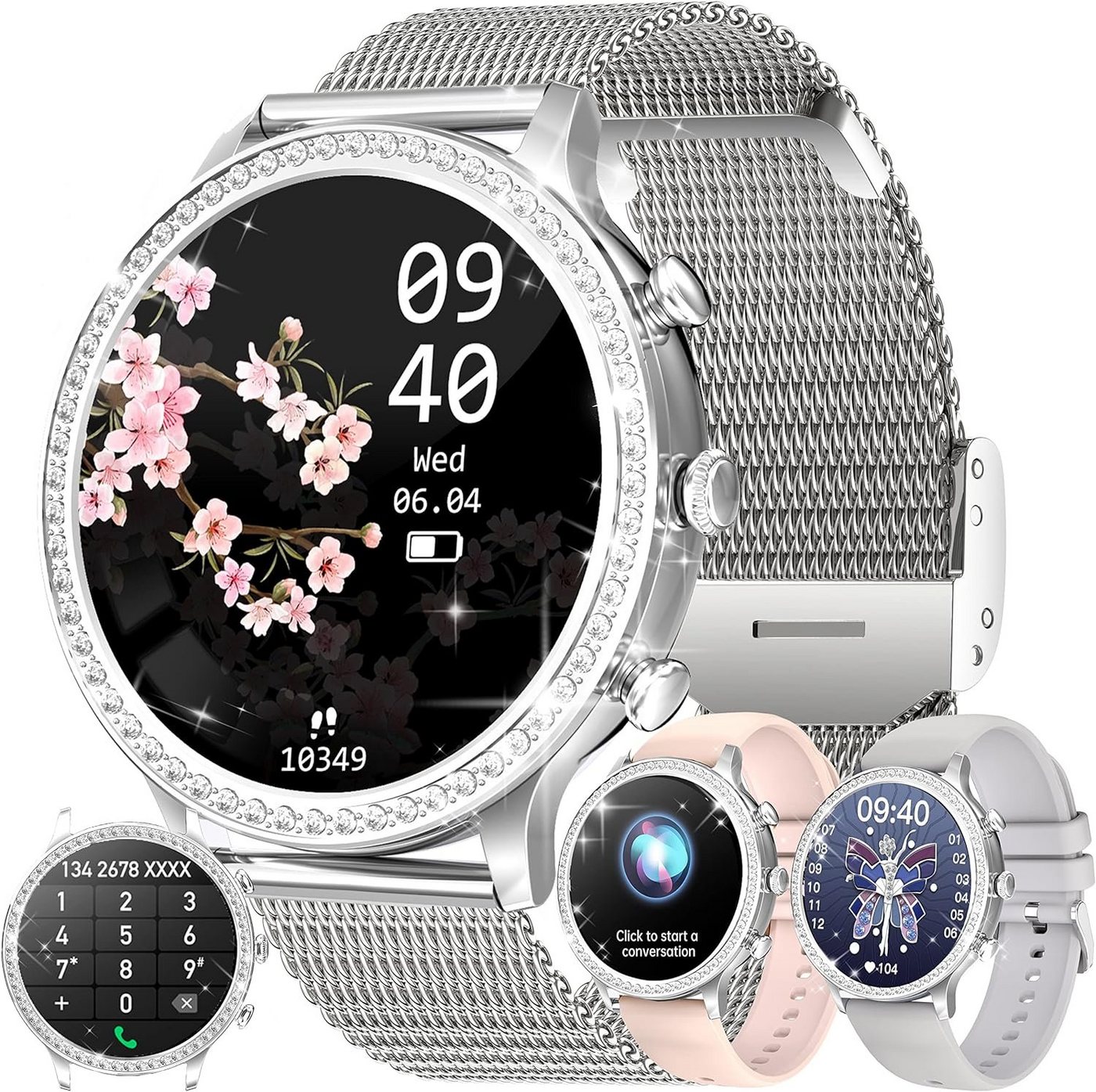 LWEARKD Smartwatch (1,32 Zoll, Android iOS), mit Telefonfunktion Fitnessuhr Diamant Damen Schlafmonitor Armbanduhr von LWEARKD