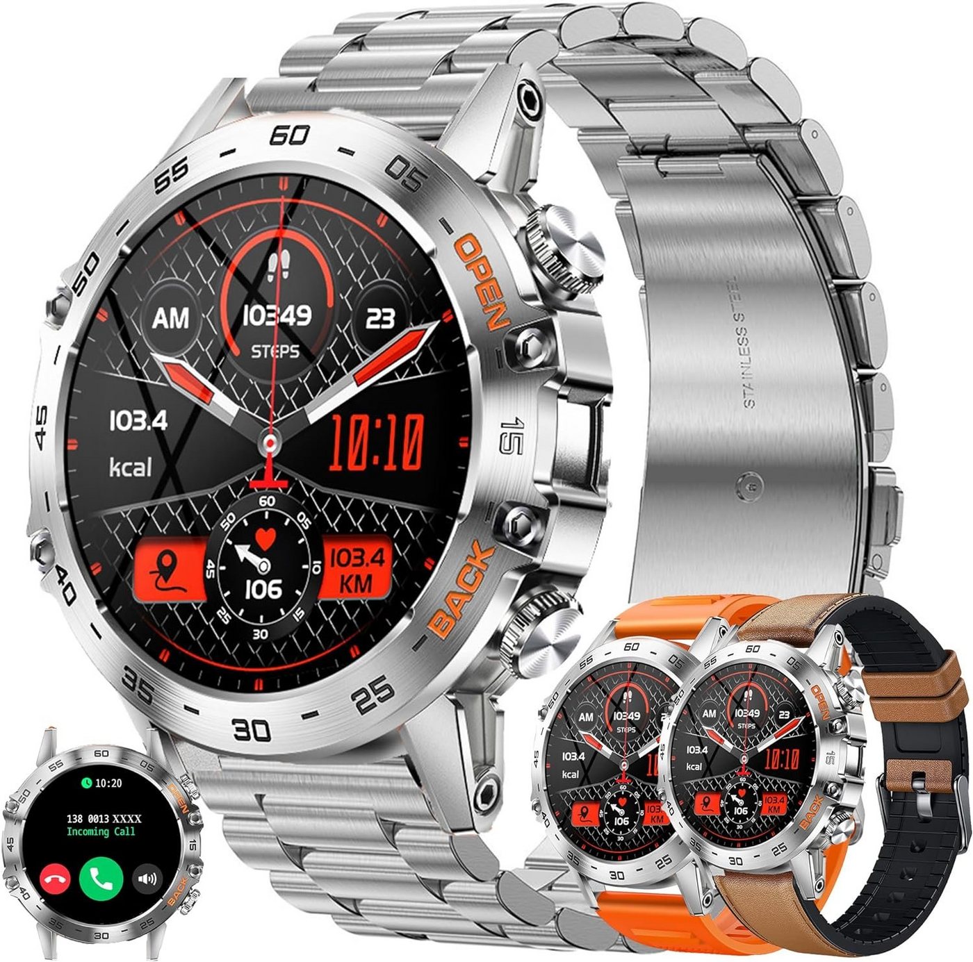 LWEARKD Smartwatch (1,39 Zoll, Android iOS), Fitnessuhr Tracker 123 Sportmodi Uhren IP68 Wasserdicht/SpO2 Sportuhr von LWEARKD