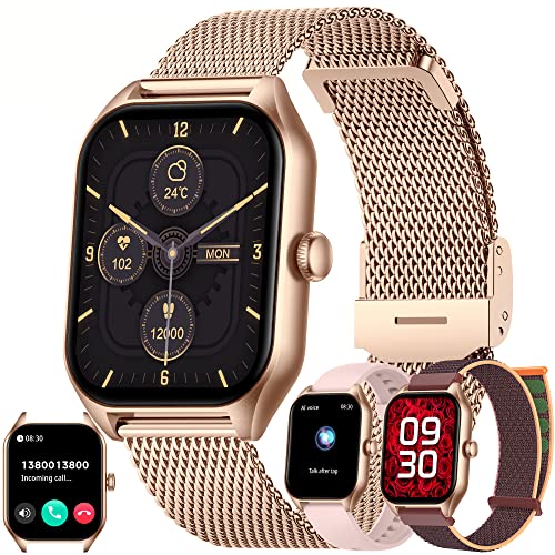 Smartwatch Damen mit Telefonfunktion, 1.85" Touchscreen Uhr Fitness Tracker mit Pulsmesser, Schlafmonitor, SpO2, IP68 Wasserdichte Fitnessuhr Sportuhr Armbanduhr Smart Watch für Android iOS (Gold) von LWEARKD