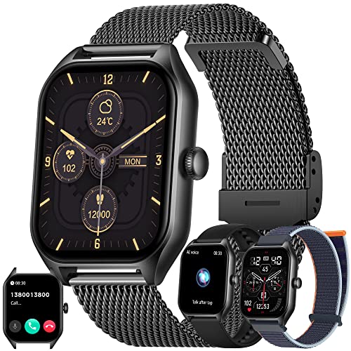 Smartwatch Herren mit Telefonfunktion, 1.85" Touchscreen Uhr Fitness Tracker mit Pulsmesser, Schlafmonitor, SpO2, IP68 Wasserdichte Fitnessuhr Sportuhr Armbanduhr Smart Watch für Android iOS (Schwarz) von LWEARKD