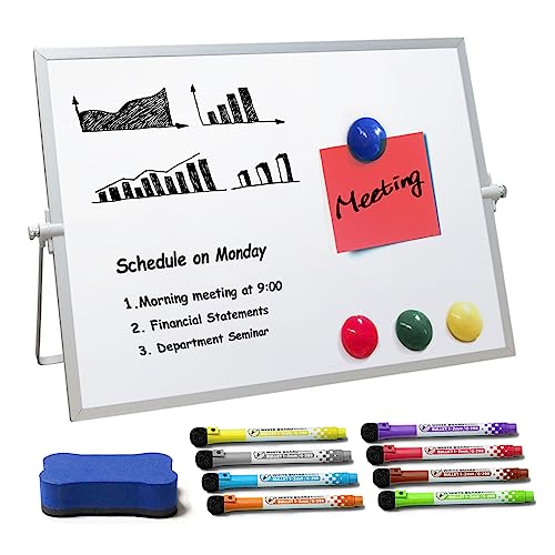 A3 Whiteboard Magnetisch mit Ständer, 40 x 30cm Dry Erase Whiteboard Abwischbar doppelseitig beschreibbar für Schreibtisch mit 8 Stifte, 1 Schwamm, 4 Magnete für Zeichnung in der Schule Home von LWuuywa