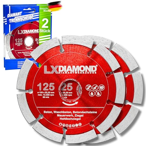 LXDIAMOND 2x Diamant-Trennscheibe 125mm x 22,23mm Beton Stein Ziegel Mauerwerk passend für Diamantfräse Schlitzfräse Mauernutfräse Mauerschlitzfräse Wandfräse Diamantscheibe 125 mm - in Profi Qualität LXDIAMOND 2x Diamant-Trennscheibe 125mm x 22,23mm Beton Stein Ziegel Mauerwerk passend für Diamantfräse Schlitzfräse Mauernutfräse Mauerschlitzfräse Wandfräse Diamantscheibe 125 mm - in Profi Qualität von LXDIAMOND