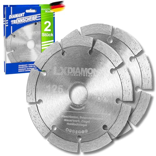 LXDIAMOND 2x Diamant-Trennscheibe 125mm x 22,23mm für Mauernutfräse 125 mm - Diamantscheibe zum Trennen von Stein, Beton, Ziegel, Mauerwerk - Steinscheibe in Profi Qualität LXDIAMOND 2x Diamant-Trennscheibe 125mm x 22,23mm für Mauernutfräse 125 mm - Diamantscheibe zum Trennen von Stein, Beton, Ziegel, Mauerwerk - Steinscheibe in Profi Qualität von LXDIAMOND
