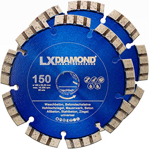 LXDIAMOND 2x Diamant-Trennscheibe Ø 150mm x 22,23mm Turbo Beton Stein Mauerwerk für Mauerschlitzfräse Diamantfräse Schlitzfräse Mauernutfräse Wandfräse Diamantscheibe 150 mm - in Premium Qualität LXDIAMOND 2x Diamant-Trennscheibe Ø 150mm x 22,23mm Turbo Beton Stein Mauerwerk für Mauerschlitzfräse Diamantfräse Schlitzfräse Mauernutfräse Wandfräse Diamantscheibe 150 mm - in Premium Qualität von LXDIAMOND