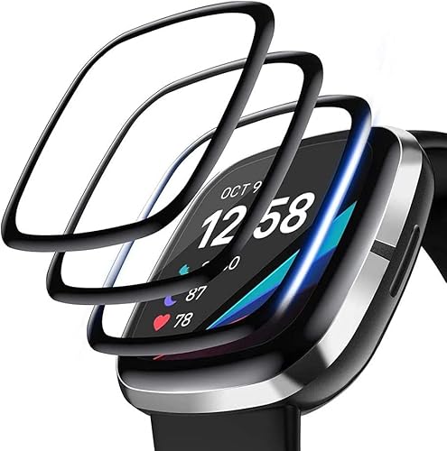 LXEEOLX [3 Stück] Gebogene 3D-Displayschutzfolie für Fitbit Versa 3 /Fitbit Sense, Schutz für HD-Display, klare Smartwatch Filme [Anti-Kratzer][Anti-Öl][Anti-Fingerabdruck] von LXEEOLX