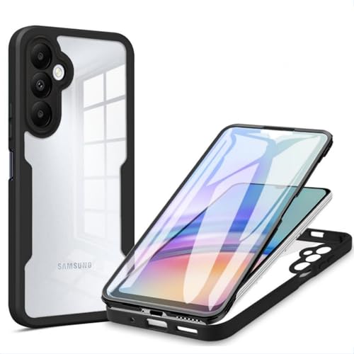 LXHGrowH Hülle für Samsung Galaxy A05s, 360 Grad Ganzkörper Stoßfest Handyhülle, Kratzfest Schutzhülle mit Eingebauter Displayschutzfolie, Case Dual - [Transparent+Schwarz] von LXHGrowH
