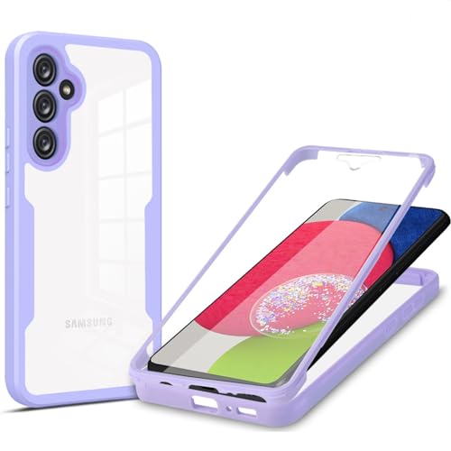 LXHGrowH Hülle für Samsung Galaxy A15 4G / A15 5G, 360 Grad Ganzkörper Stoßfest Handyhülle, Kratzfest Schutzhülle mit Eingebauter Displayschutzfolie, Case Dual - [Transparent+Lila] von LXHGrowH