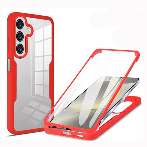 LXHGrowH Hülle für Samsung Galaxy A16 5G / 4G, 360 Grad Ganzkörper Stoßfest Handyhülle, Kratzfest Schutzhülle mit Eingebauter Displayschutzfolie, Case Dual - [Transparent+Rot] von LXHGrowH