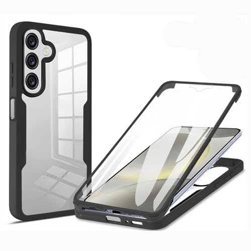 LXHGrowH Hülle für Samsung Galaxy A16 5G / 4G, 360 Grad Ganzkörper Stoßfest Handyhülle, Kratzfest Schutzhülle mit Eingebauter Displayschutzfolie, Case Dual - [Transparent+Schwarz] von LXHGrowH