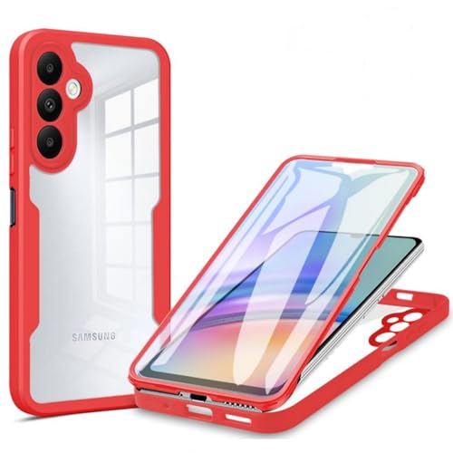 LXHGrowH Hülle für Samsung Galaxy A35 5G, 360 Grad Ganzkörper Stoßfest Handyhülle, Kratzfest Schutzhülle mit Eingebauter Displayschutzfolie, Case Dual - [Transparent+Rot] von LXHGrowH
