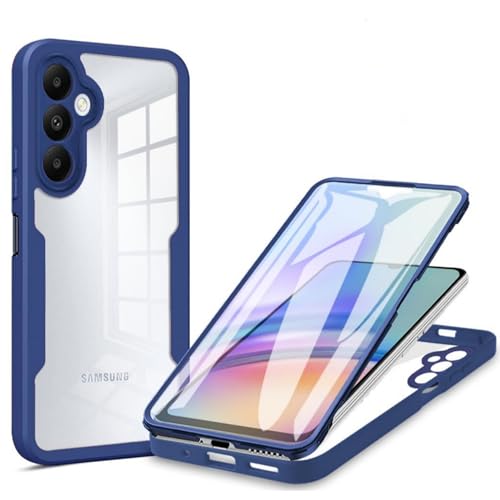 LXHGrowH Hülle für Samsung Galaxy A55 5G, 360 Grad Ganzkörper Stoßfest Handyhülle, Kratzfest Schutzhülle mit Eingebauter Displayschutzfolie, Case Dual - [Transparent+Blau] von LXHGrowH