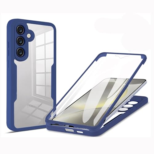 LXHGrowH Hülle für Samsung Galaxy S24 5G, 360 Grad Ganzkörper Stoßfest Handyhülle, Kratzfest Schutzhülle mit Eingebauter Displayschutzfolie, Case Dual - [Transparent+Blau] von LXHGrowH