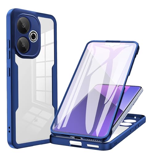 LXHGrowH Hülle für Xiaomi Redmi 13 4G / Poco M6 4G, 360 Grad Ganzkörper Stoßfest Handyhülle, Kratzfest Schutzhülle mit Eingebauter Displayschutzfolie, Case Dual - [Transparent+Blau] von LXHGrowH