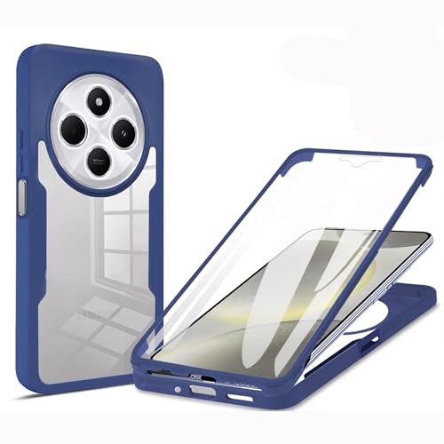 LXHGrowH Hülle für Xiaomi Redmi 14C / Poco C75, 360 Grad Ganzkörper Stoßfest Handyhülle, Kratzfest Schutzhülle mit Eingebauter Displayschutzfolie, Case Dual - [Transparent+Blau] von LXHGrowH