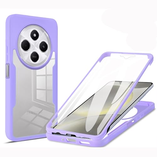 LXHGrowH Hülle für Xiaomi Redmi 14C / Poco C75, 360 Grad Ganzkörper Stoßfest Handyhülle, Kratzfest Schutzhülle mit Eingebauter Displayschutzfolie, Case Dual - [Transparent+Lila] von LXHGrowH