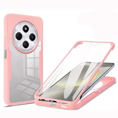 LXHGrowH Hülle für Xiaomi Redmi 14C / Poco C75, 360 Grad Ganzkörper Stoßfest Handyhülle, Kratzfest Schutzhülle mit Eingebauter Displayschutzfolie, Case Dual - [Transparent+Rosa] von LXHGrowH