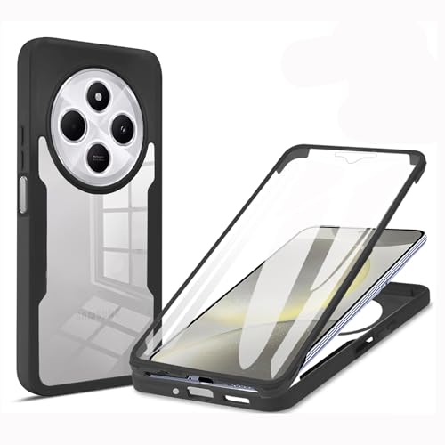 LXHGrowH Hülle für Xiaomi Redmi 14C / Poco C75, 360 Grad Ganzkörper Stoßfest Handyhülle, Kratzfest Schutzhülle mit Eingebauter Displayschutzfolie, Case Dual - [Transparent+Schwarz] von LXHGrowH