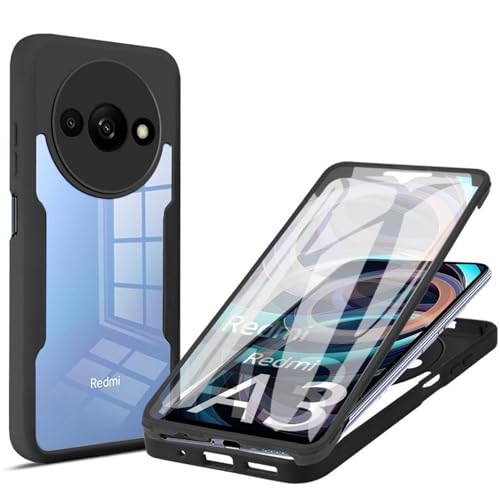 LXHGrowH Hülle für Xiaomi Redmi A3, 360 Grad Ganzkörper Stoßfest Handyhülle, Kratzfest Schutzhülle mit Eingebauter Displayschutzfolie, Case Dual - [Transparent+Schwarz] von LXHGrowH