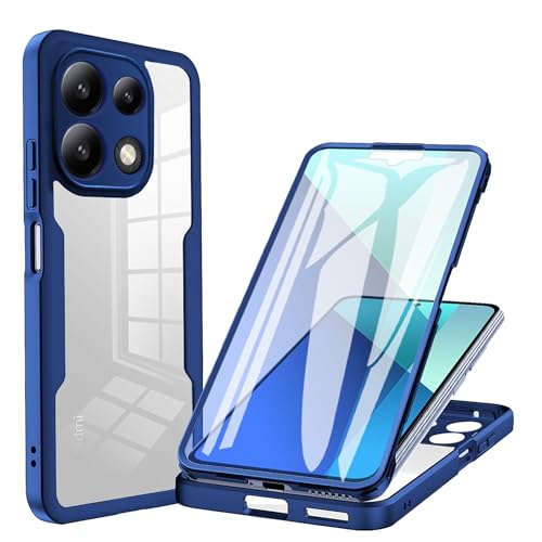 LXHGrowH Hülle für Xiaomi Redmi Note 13 4G, 360 Grad Ganzkörper Stoßfest Handyhülle, Kratzfest Schutzhülle mit Eingebauter Displayschutzfolie, Case Dual - [Transparent+Blau] von LXHGrowH