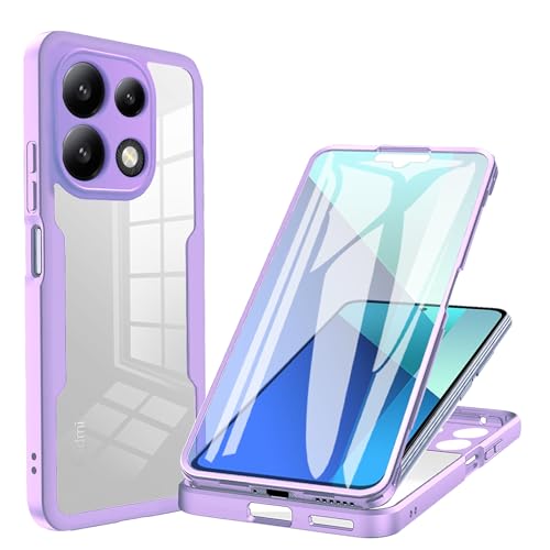 LXHGrowH Hülle für Xiaomi Redmi Note 13 4G, 360 Grad Ganzkörper Stoßfest Handyhülle, Kratzfest Schutzhülle mit Eingebauter Displayschutzfolie, Case Dual - [Transparent+Lila] von LXHGrowH