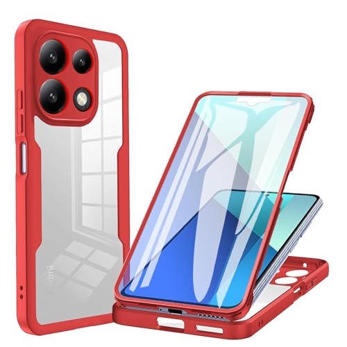 LXHGrowH Hülle für Xiaomi Redmi Note 13 4G, 360 Grad Ganzkörper Stoßfest Handyhülle, Kratzfest Schutzhülle mit Eingebauter Displayschutzfolie, Case Dual - [Transparent+Rot] von LXHGrowH