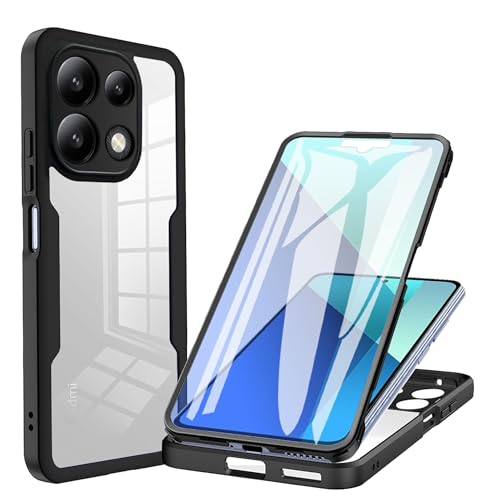 LXHGrowH Hülle für Xiaomi Redmi Note 13 4G, 360 Grad Ganzkörper Stoßfest Handyhülle, Kratzfest Schutzhülle mit Eingebauter Displayschutzfolie, Case Dual - [Transparent+Schwarz] von LXHGrowH