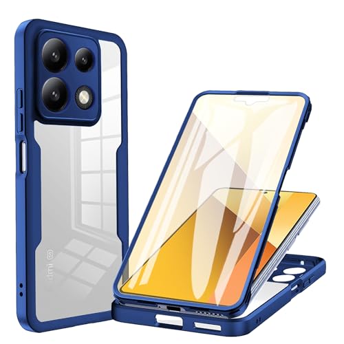 LXHGrowH Hülle für Xiaomi Redmi Note 13 5G, 360 Grad Ganzkörper Stoßfest Handyhülle, Kratzfest Schutzhülle mit Eingebauter Displayschutzfolie, Case Dual - [Transparent+Blau] von LXHGrowH