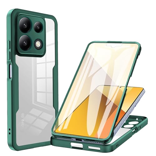LXHGrowH Hülle für Xiaomi Redmi Note 13 5G, 360 Grad Ganzkörper Stoßfest Handyhülle, Kratzfest Schutzhülle mit Eingebauter Displayschutzfolie, Case Dual - [Transparent+Grün] von LXHGrowH
