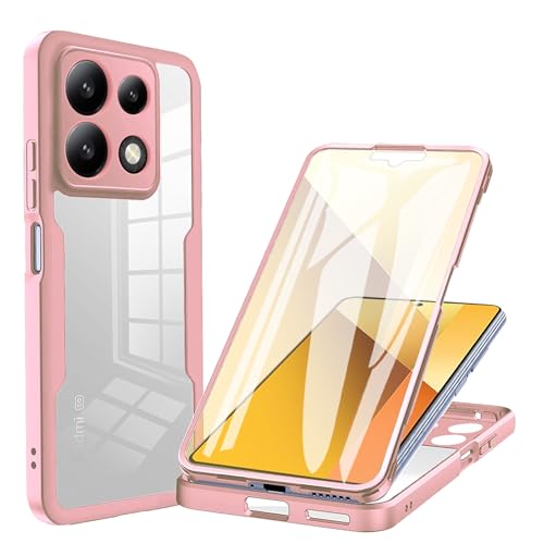 LXHGrowH Hülle für Xiaomi Redmi Note 13 5G, 360 Grad Ganzkörper Stoßfest Handyhülle, Kratzfest Schutzhülle mit Eingebauter Displayschutzfolie, Case Dual - [Transparent+Rosa] von LXHGrowH