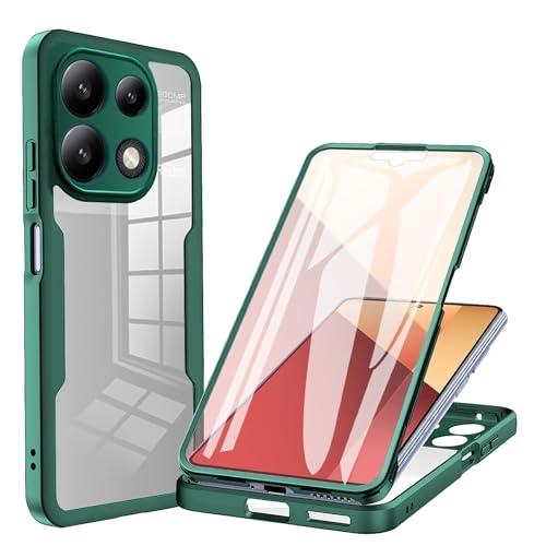 LXHGrowH Hülle für Xiaomi Redmi Note 13 Pro 4G / Poco M6 Pro 4G, 360 Grad Ganzkörper Stoßfest Handyhülle, Kratzfest Schutzhülle mit Eingebauter Displayschutzfolie, Case Dual - [Transparent+Grün] von LXHGrowH
