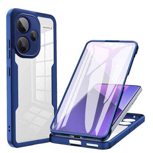 LXHGrowH Hülle für Xiaomi Redmi Note 13 Pro Plus 5G / Note 13 Pro+ 5G, 360 Grad Ganzkörper Stoßfest Handyhülle, Kratzfest Schutzhülle mit Eingebauter Displayschutzfolie, Case Dual - [Transparent+Blau] von LXHGrowH