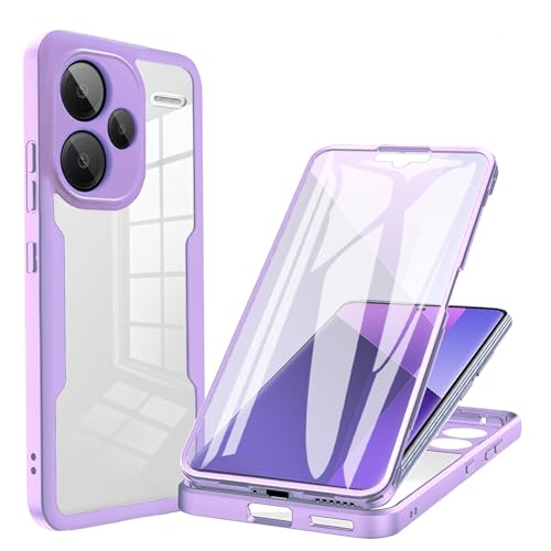LXHGrowH Hülle für Xiaomi Redmi Note 13 Pro Plus 5G / Note 13 Pro+ 5G, 360 Grad Ganzkörper Stoßfest Handyhülle, Kratzfest Schutzhülle mit Eingebauter Displayschutzfolie, Case Dual - [Transparent+Lila] von LXHGrowH