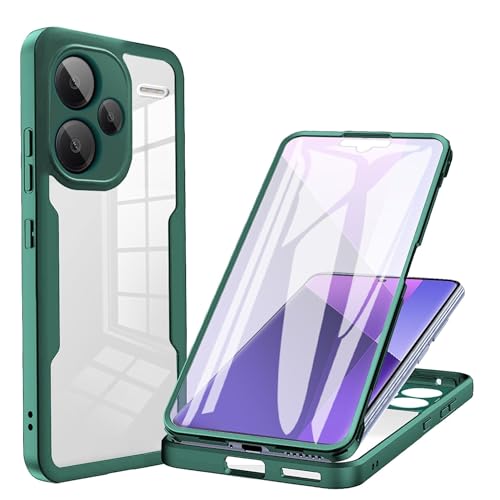 LXHGrowH Hülle für Xiaomi Redmi Note 13 Pro Plus 5G / Note 13 Pro+ 5G, 360 Grad Ganzkörper Stoßfest Handyhülle, Kratzfest Schutzhülle mit Eingebauter Displayschutzfolie, Case Dual - [Transparent+Grün] von LXHGrowH