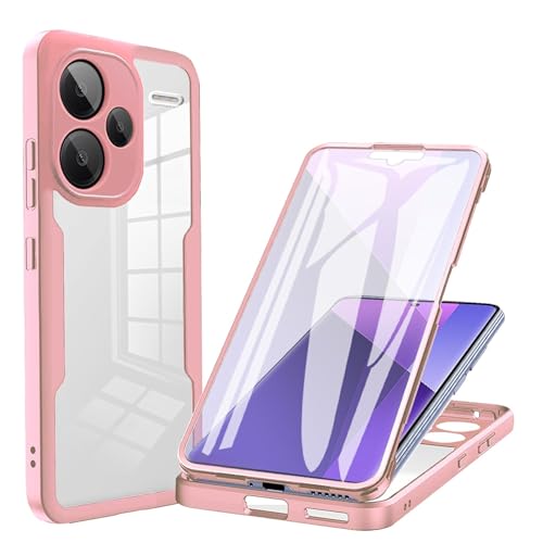 LXHGrowH Hülle für Xiaomi Redmi Note 13 Pro Plus 5G / Note 13 Pro+ 5G, 360 Grad Ganzkörper Stoßfest Handyhülle, Kratzfest Schutzhülle mit Eingebauter Displayschutzfolie, Case Dual - [Transparent+Rosa] von LXHGrowH