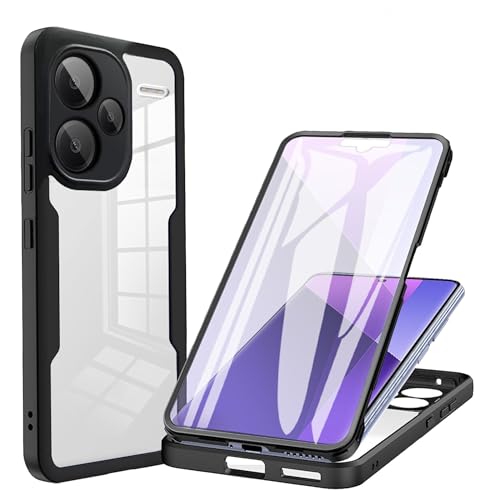 LXHGrowH Hülle für Xiaomi Redmi Note 13 Pro Plus 5G / Note 13 Pro+ 5G, 360 Grad Ganzkörper Stoßfest Handyhülle, Kratzfest Schutzhülle mit Eingebauter Displayschutzfolie, [Transparent+Schwarz] von LXHGrowH