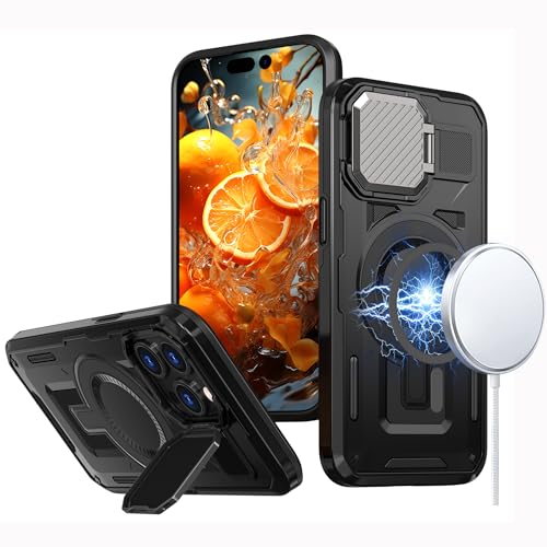 LXHGrowH Magnetisch Hülle für iPhone 12 / iPhone 12 Pro, Kompatibel mit MagSafe, Militärnorm Schutz Schutzhülle, Stoßfest Handyhülle, Kameraschutz Case Cover mit Ständer, Schwarz von LXHGrowH