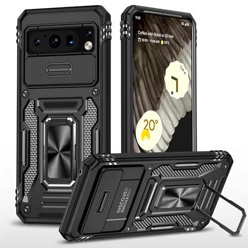 LXHGrowH Schutzhülle für Google Pixel 8 Pro, Militärqualität, stoßfeste Schutzhülle, Anti-Shock Armor, mit Schiebeschutz für die Kamera und 360° Magnetständer, Schwarz von LXHGrowH