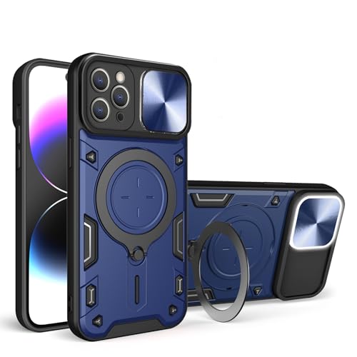 LXHGrowH Schutzhülle für Oppo Reno 13F 5G / OPPO Reno 13 FS 5G, stoßfest, Militärqualität, verschiebbarer Kameraschutz mit 360-Grad-Magnetständer, Blau von LXHGrowH