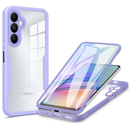 LXHGrowH Hülle für Samsung Galaxy A55 5G, 360 Grad Ganzkörper Stoßfest Handyhülle, Kratzfest Schutzhülle mit Eingebauter Displayschutzfolie, Case Dual - [Transparent+Lila] von LXHGrowH